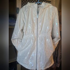 Penelope Mack Kids White Lined Jacket With Iridescent Leopard Print